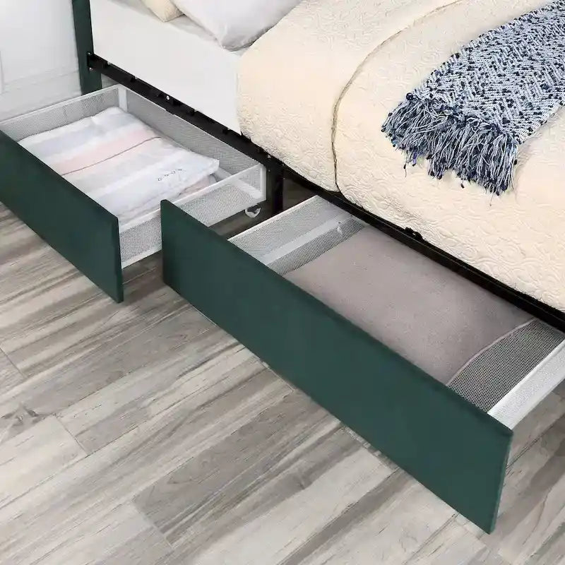 Lit plateforme Art Déco avec rangement 4 tiroirs
