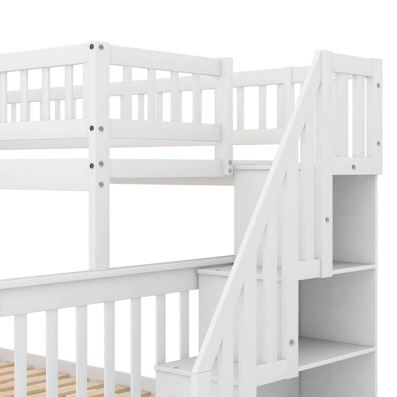 Lit superposé jumeau sur grand avec lit gigogne et escalier, gris