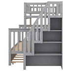 Lit superposé jumeau sur grand avec lit gigogne et escalier, gris
