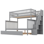 Lit superposé jumeau sur grand avec lit gigogne et escalier, gris