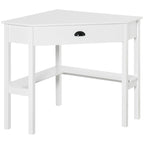 Bureau d'angle, bureau d'ordinateur triangulaire avec tiroir et étagères de rangement pour petit espace
