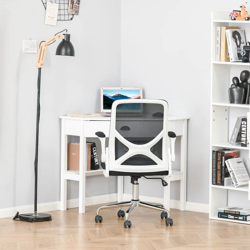 Bureau d'angle, bureau d'ordinateur triangulaire avec tiroir et étagères de rangement pour petit espace