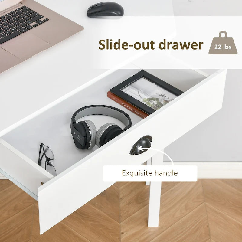 Bureau d'angle, bureau d'ordinateur triangulaire avec tiroir et étagères de rangement pour petit espace