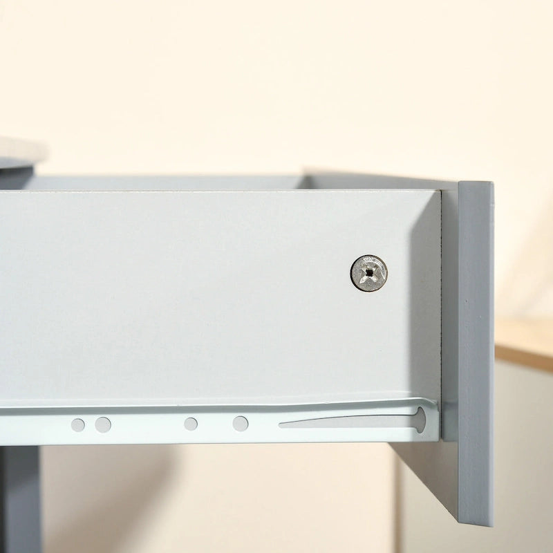 Bureau d'angle, bureau d'ordinateur triangulaire avec tiroir et étagères de rangement pour petit espace