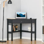 Bureau d'angle, bureau d'ordinateur triangulaire avec tiroir et étagères de rangement pour petit espace
