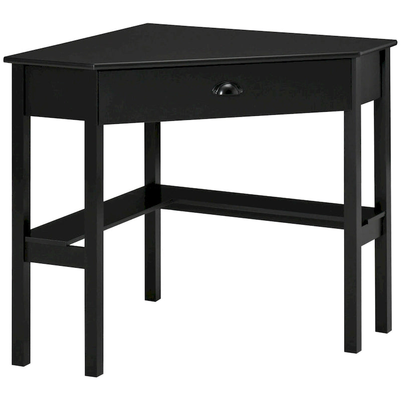 Bureau d'angle, bureau d'ordinateur triangulaire avec tiroir et étagères de rangement pour petit espace