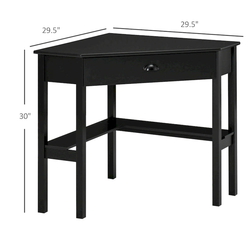 Bureau d'angle, bureau d'ordinateur triangulaire avec tiroir et étagères de rangement pour petit espace
