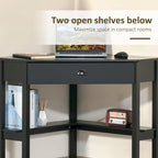 Bureau d'angle, bureau d'ordinateur triangulaire avec tiroir et étagères de rangement pour petit espace