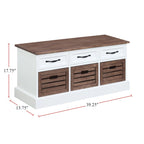 Banc de rangement à 3 tiroirs, blanc et marron patiné