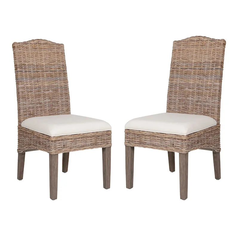 Chaises de salle à manger capitonnées en rotin naturel par - Lot de 2 par