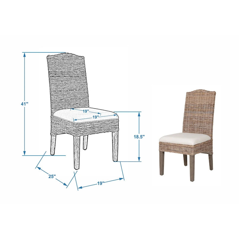 Chaises de salle à manger capitonnées en rotin naturel par - Lot de 2 par