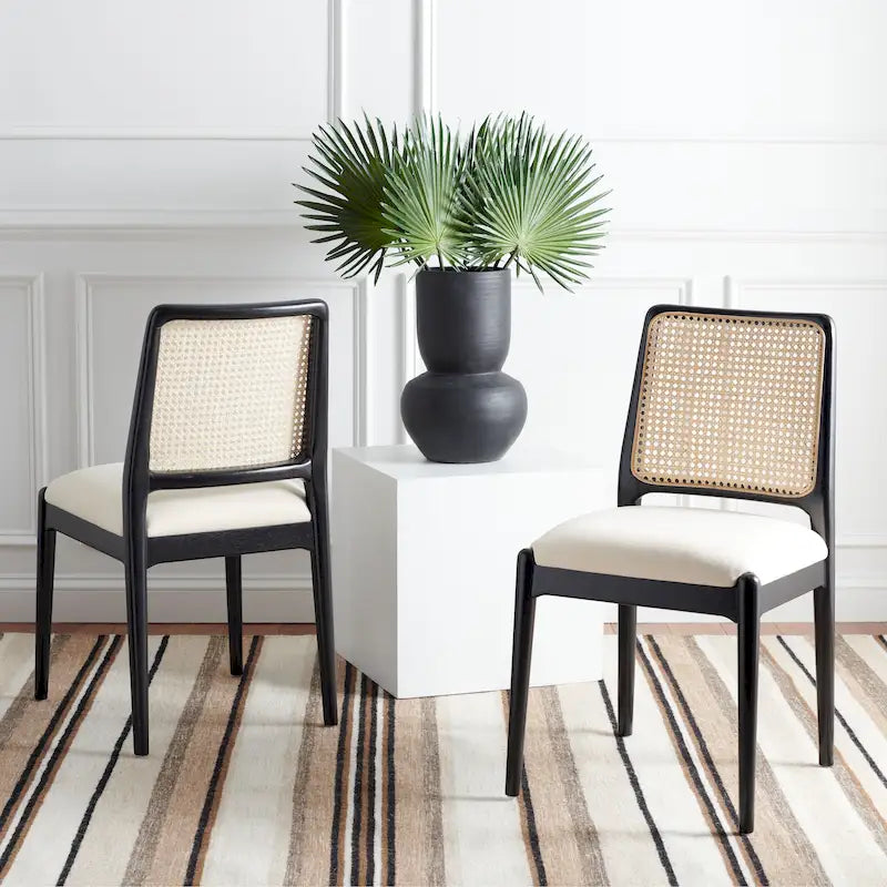 Chaise de salle à manger en rotin avec coussin (lot de 2) - 19 larg. x 17,5 long. x 32 haut.