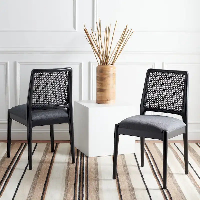 Chaise de salle à manger en rotin avec coussin (lot de 2) - 19 larg. x 17,5 long. x 32 haut.