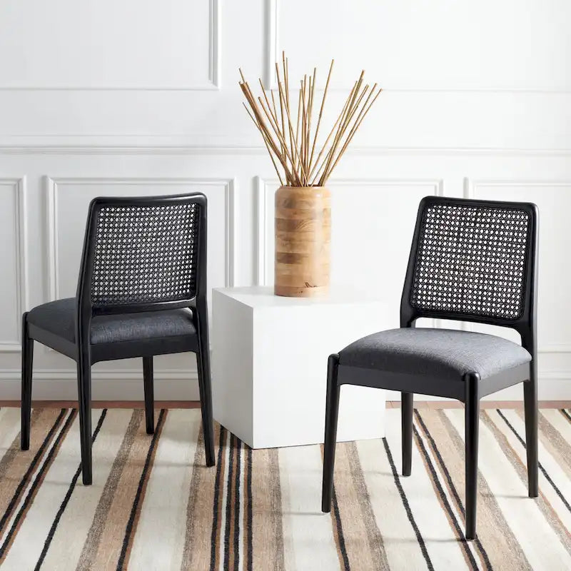 Chaise de salle à manger en rotin avec coussin (lot de 2) - 19 larg. x 17,5 long. x 32 haut.