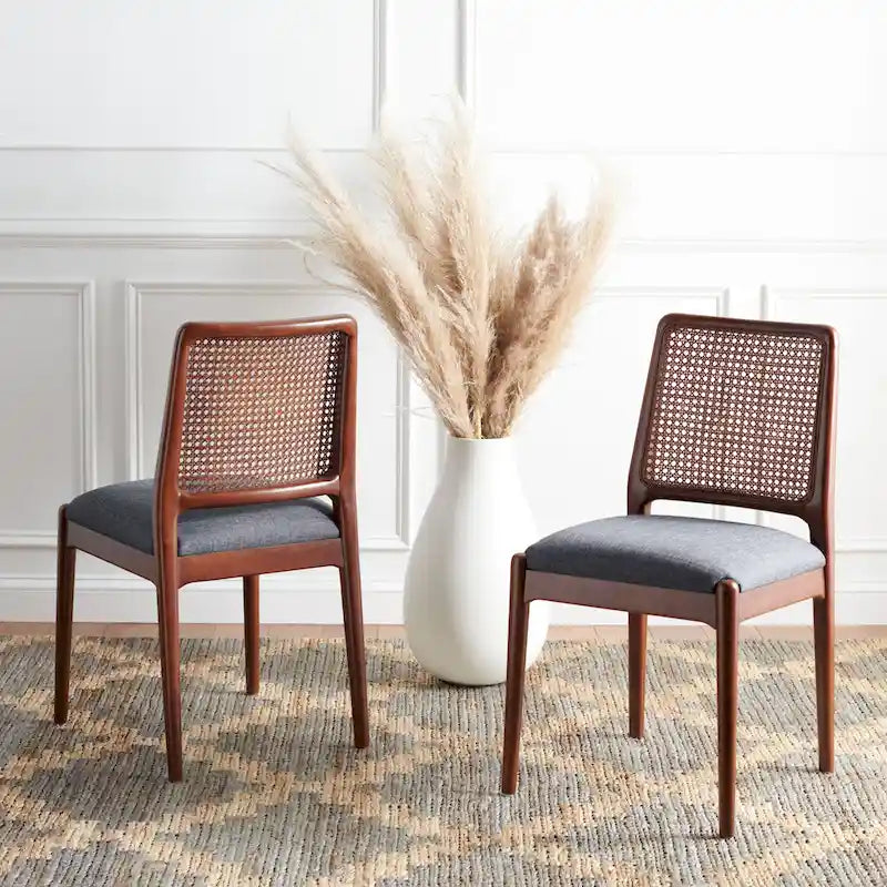 Chaise de salle à manger en rotin avec coussin (lot de 2) - 19 larg. x 17,5 long. x 32 haut.