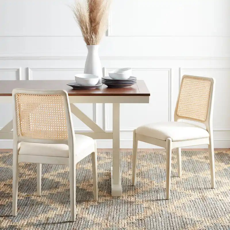 Chaise de salle à manger en rotin avec coussin (lot de 2) - 19 larg. x 17,5 long. x 32 haut.