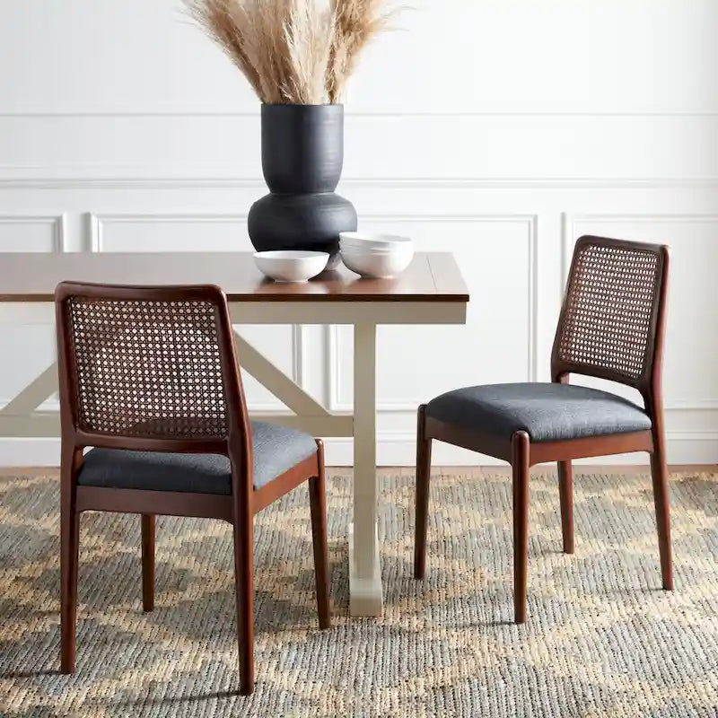 Chaise de salle à manger en rotin avec coussin (lot de 2) - 19 larg. x 17,5 long. x 32 haut.