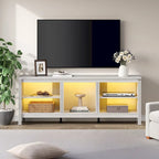 Meuble TV Classique de 70 Pouces, Console TV pour Téléviseur de 75 Pouces avec LED