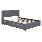 Lit plateforme en lin Queen Size avec lit gigogne double et tiroirs