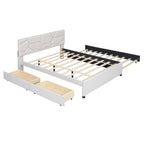 Lit plateforme en lin Queen Size avec lit gigogne double et tiroirs