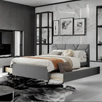 Lit plateforme en lin Queen Size avec lit gigogne double et tiroirs