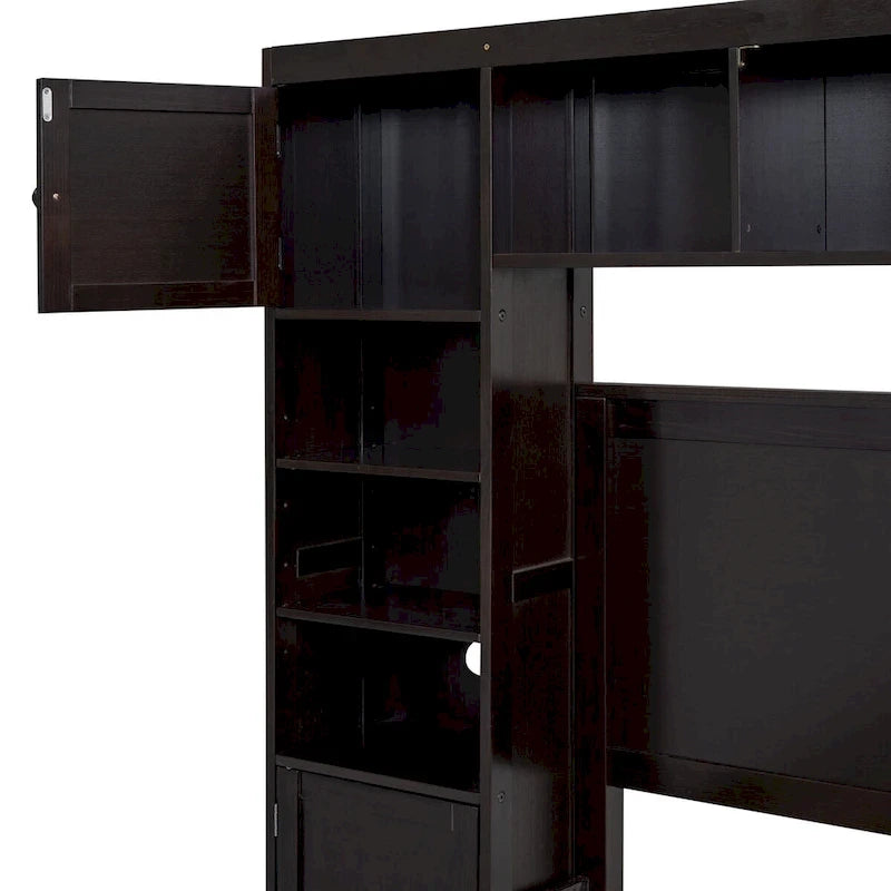 Lit double en bois avec armoire et étagère tout-en-un