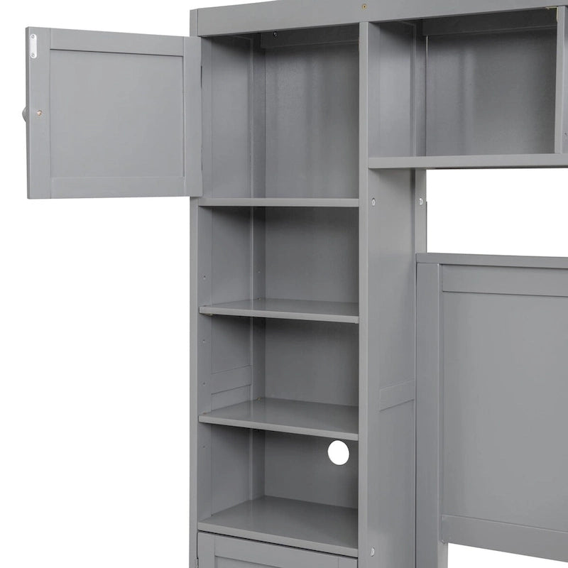 Lit double en bois avec armoire et étagère tout-en-un