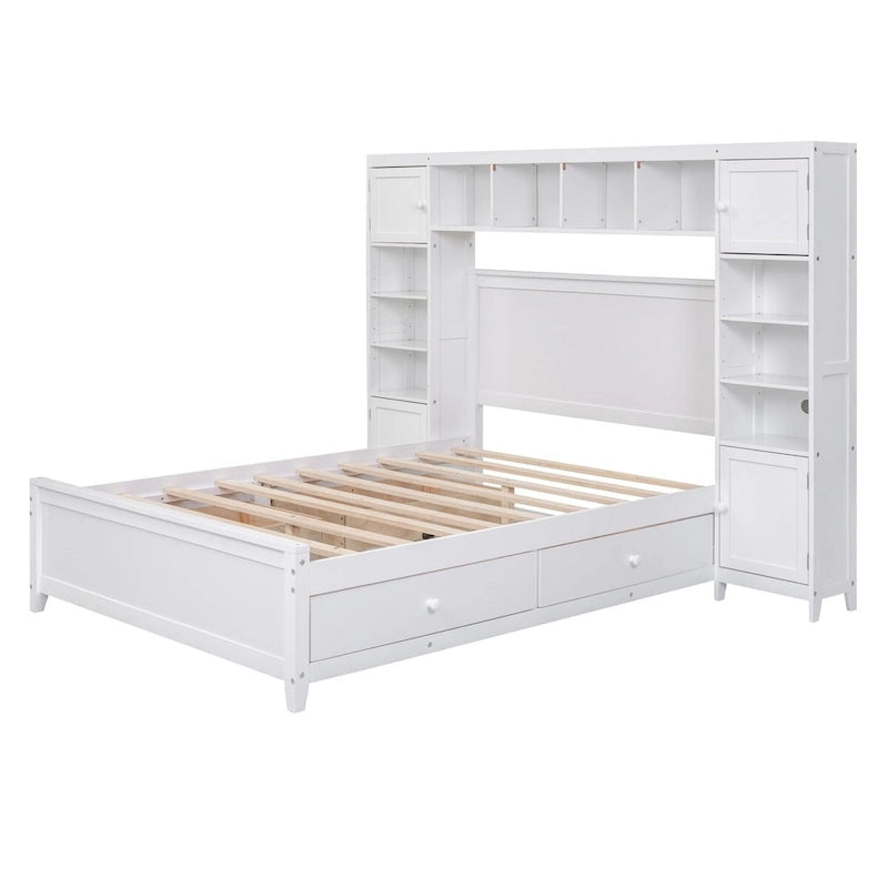 Lit double en bois avec armoire et étagère tout-en-un