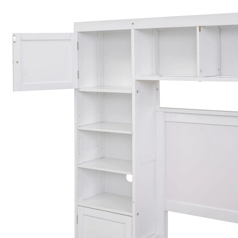 Lit double en bois avec armoire et étagère tout-en-un