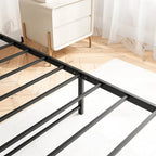 Cadre de lit Queen Size avec tête de lit de rangement, plateforme de lit en métal avec station de recharge, rangement bibliothèque, aucun sommier tapissier requis