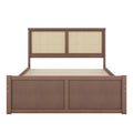 Lit plateforme de rangement Queen en bois avec 4 tiroirs et tête de lit en rotin