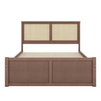Lit plateforme de rangement Queen en bois avec 4 tiroirs et tête de lit en rotin
