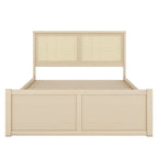 Lit plateforme de rangement Queen en bois avec 4 tiroirs et tête de lit en rotin
