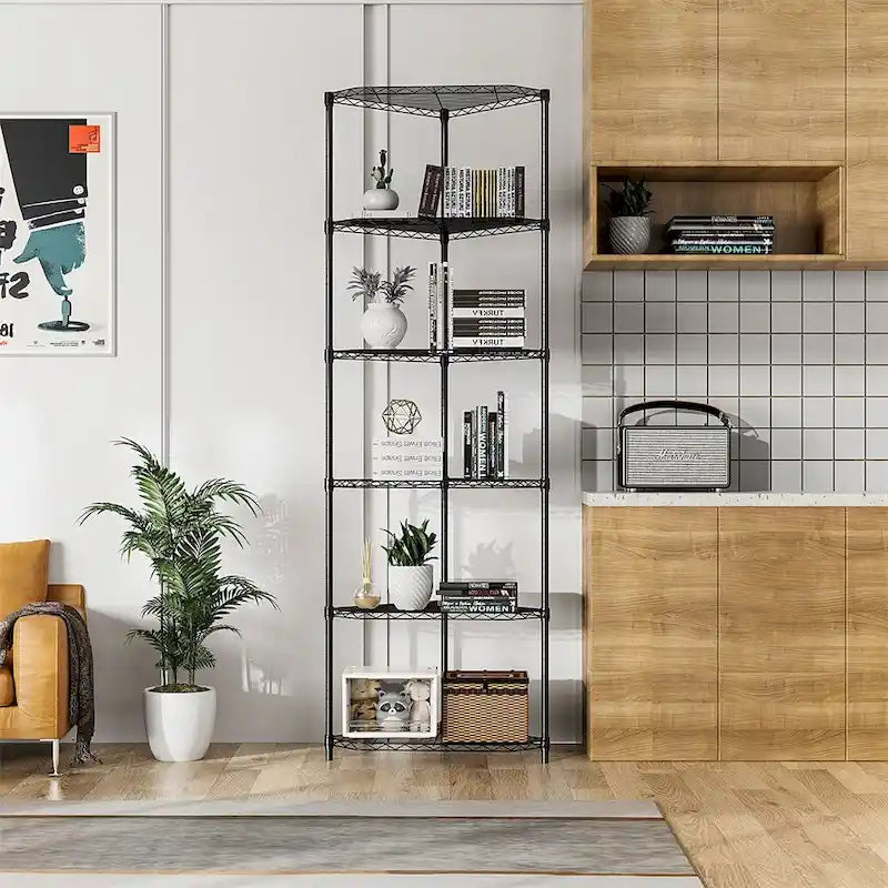 6 Tier Shelf Heavy Duty Free Standing Corner Storage Display Rack