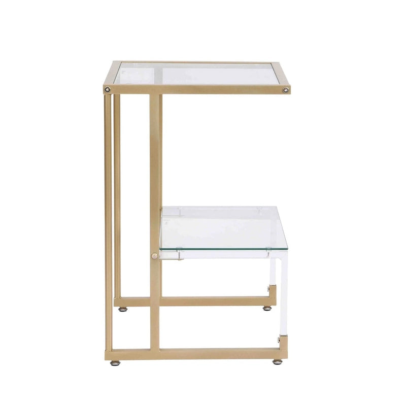 Table d'appoint dorée, table basse en verre acrylique à 2 niveaux pour salle à manger, salon, cuisine, couloir