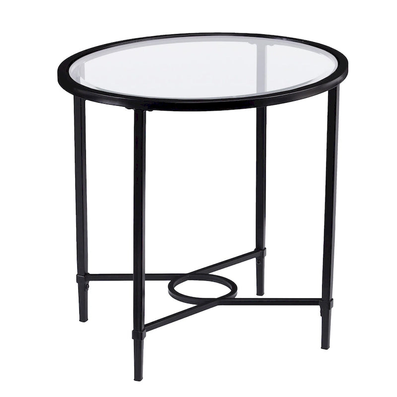 Table d'appoint ovale en verre noir et transparent de 25 pouces - 25x21x24.75