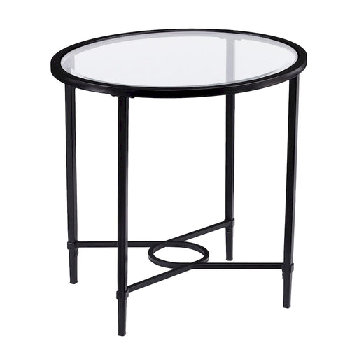 Table d'appoint ovale en verre noir et transparent de 25 pouces - 25x21x24.75