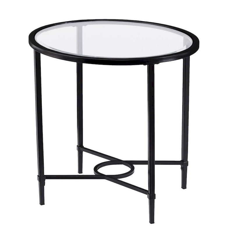 Table d'appoint ovale en verre noir et transparent de 25 pouces - 25x21x24.75