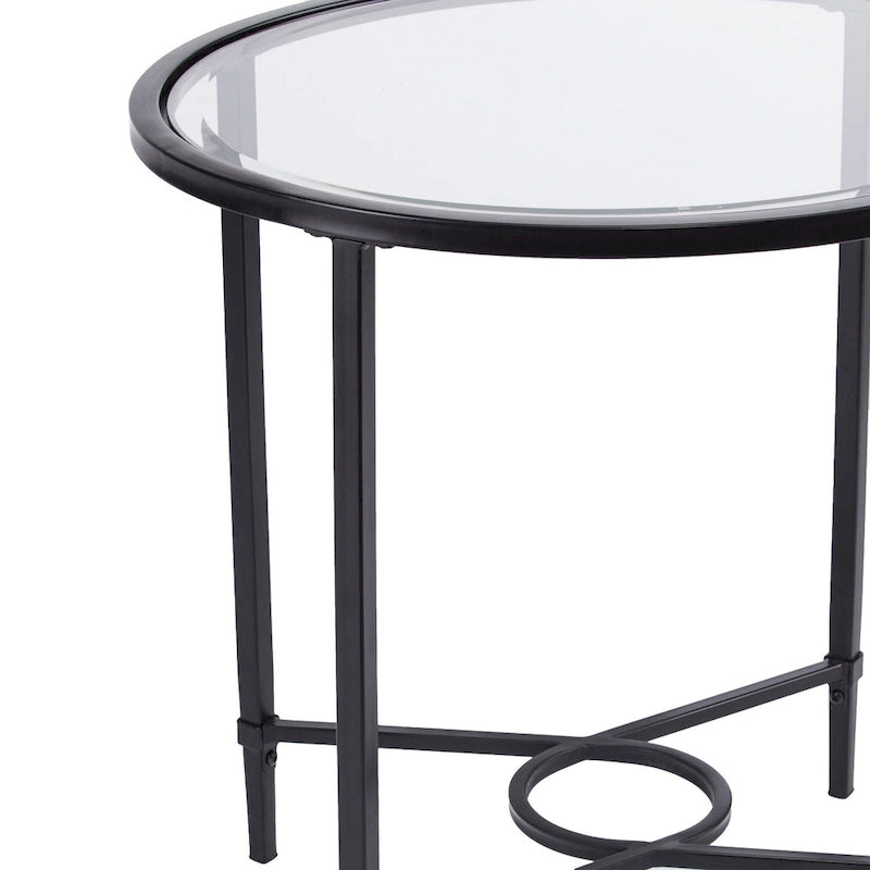 Table d'appoint ovale en verre noir et transparent de 25 pouces - 25x21x24.75