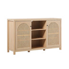 Buffet de rangement 58 po à 2 portes de style transitionnel avec panneaux en rotin arqués pour le salon, la chambre à coucher et le bureau