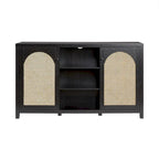 Buffet de rangement 58 po à 2 portes de style transitionnel avec panneaux en rotin arqués pour le salon, la chambre à coucher et le bureau