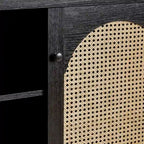 Buffet de rangement 58 po à 2 portes de style transitionnel avec panneaux en rotin arqués pour le salon, la chambre à coucher et le bureau