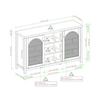 Buffet de rangement 58 po à 2 portes de style transitionnel avec panneaux en rotin arqués pour le salon, la chambre à coucher et le bureau