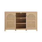 Buffet de rangement 58 po à 2 portes de style transitionnel avec panneaux en rotin arqués pour le salon, la chambre à coucher et le bureau