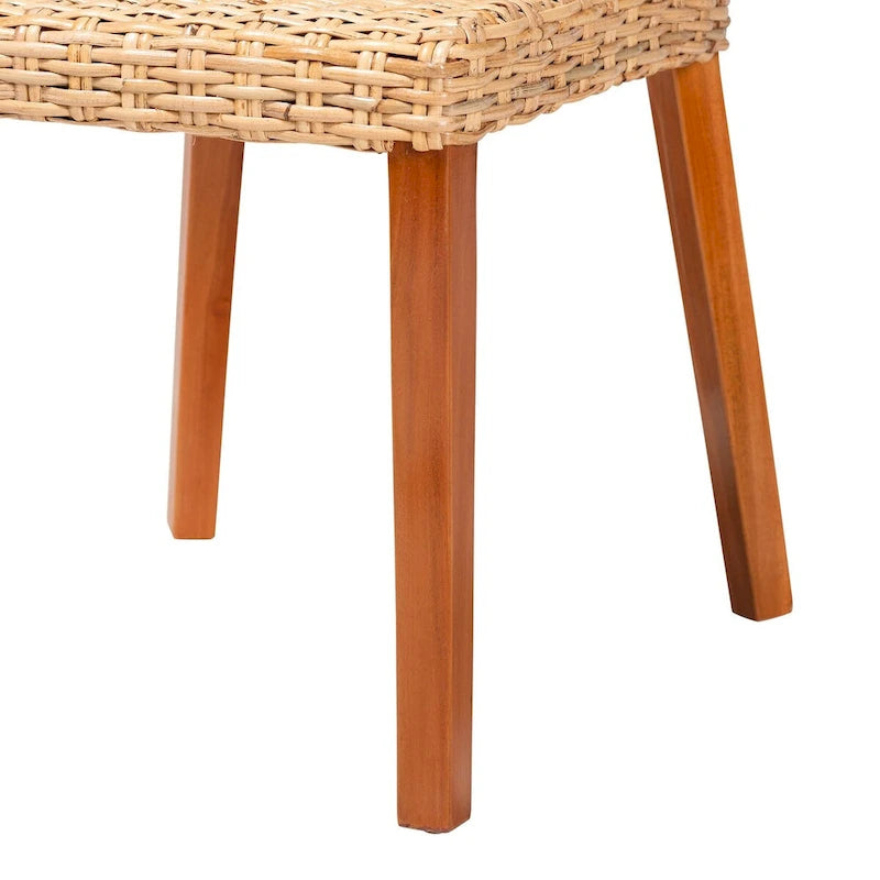 Chaise de salle à manger Bohème en rotin Kubu miel clair et bois d'acajou