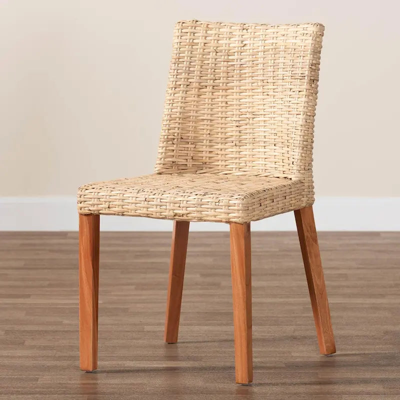 Chaise de salle à manger Bohème en rotin Kubu miel clair et bois d'acajou