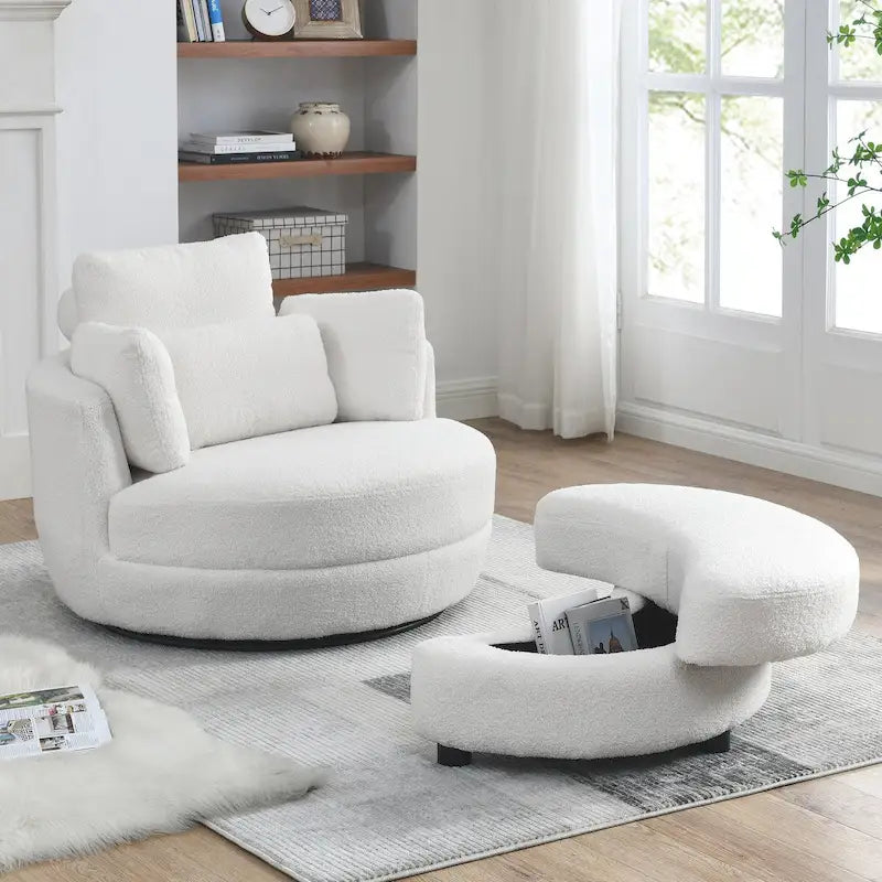 Fauteuil pivotant surdimensionné 39W, pouf de rangement lune, causeuse pivotante circulaire, fauteuils baquets, canapé douillet, chaise longue, 4 oreillers