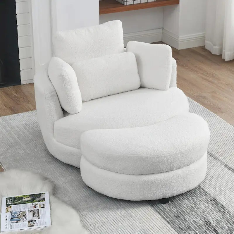 Fauteuil pivotant surdimensionné 39W, pouf de rangement lune, causeuse pivotante circulaire, fauteuils baquets, canapé douillet, chaise longue, 4 oreillers