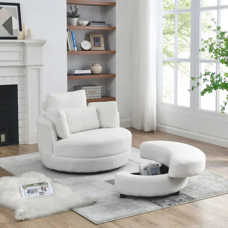 Fauteuil pivotant surdimensionné 39W, pouf de rangement lune, causeuse pivotante circulaire, fauteuils baquets, canapé douillet, chaise longue, 4 oreillers