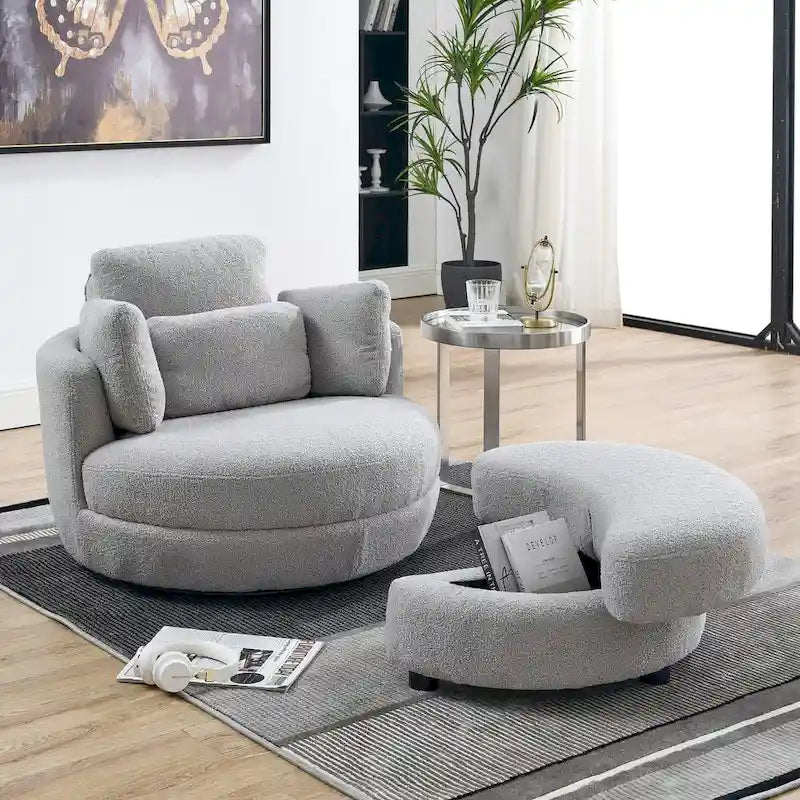Fauteuil pivotant surdimensionné 39W, pouf de rangement lune, causeuse pivotante circulaire, fauteuils baquets, canapé douillet, chaise longue, 4 oreillers